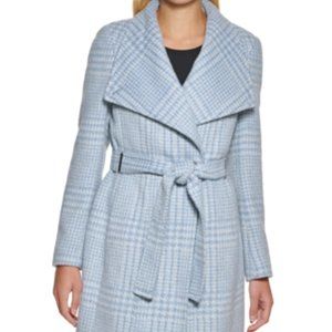 Women's Petite Asymmetrical Belted Wrap Calvin Klein Coat